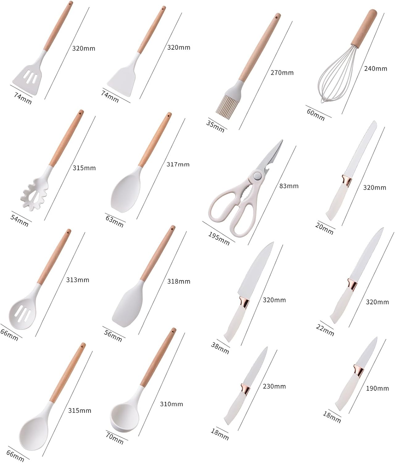 19-Pcs Kitchen Cooking Utensils & Knife Set with Block Holder & Cutting Board