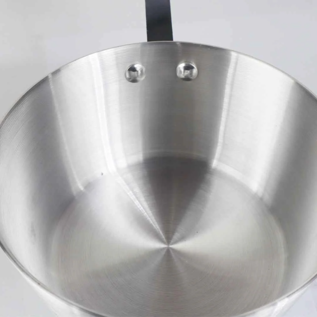 Aluminum Milk Pan With Wooden Grip Handle - Metal Finish