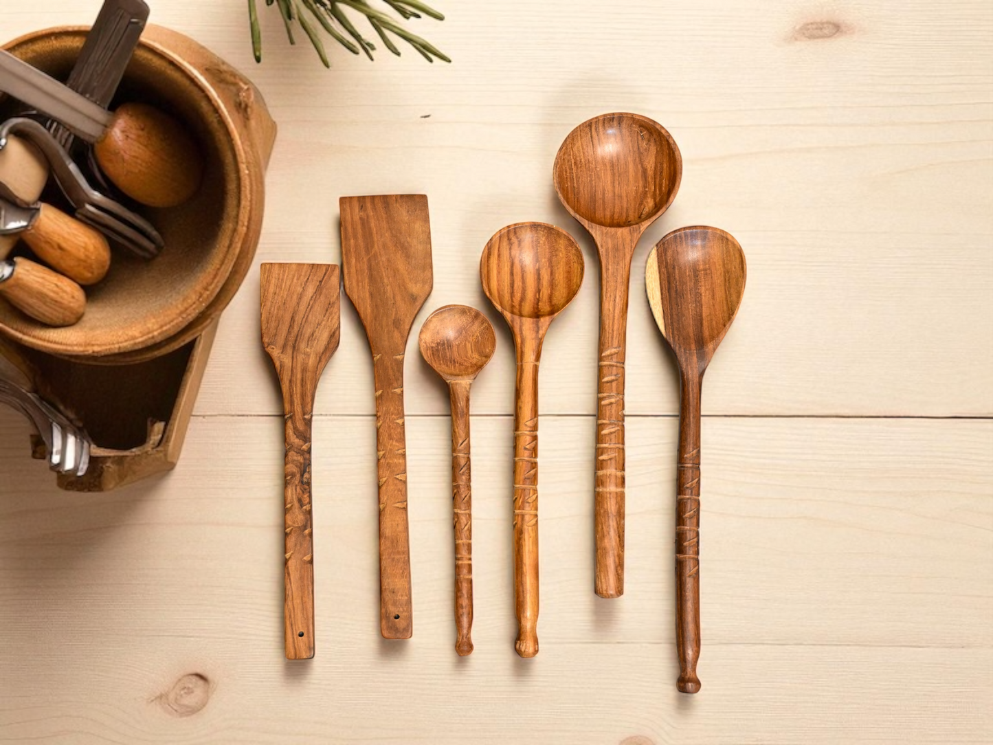 Wooden Cooking Spoon & Spatula Set 6 Pieces (Hand Made)
