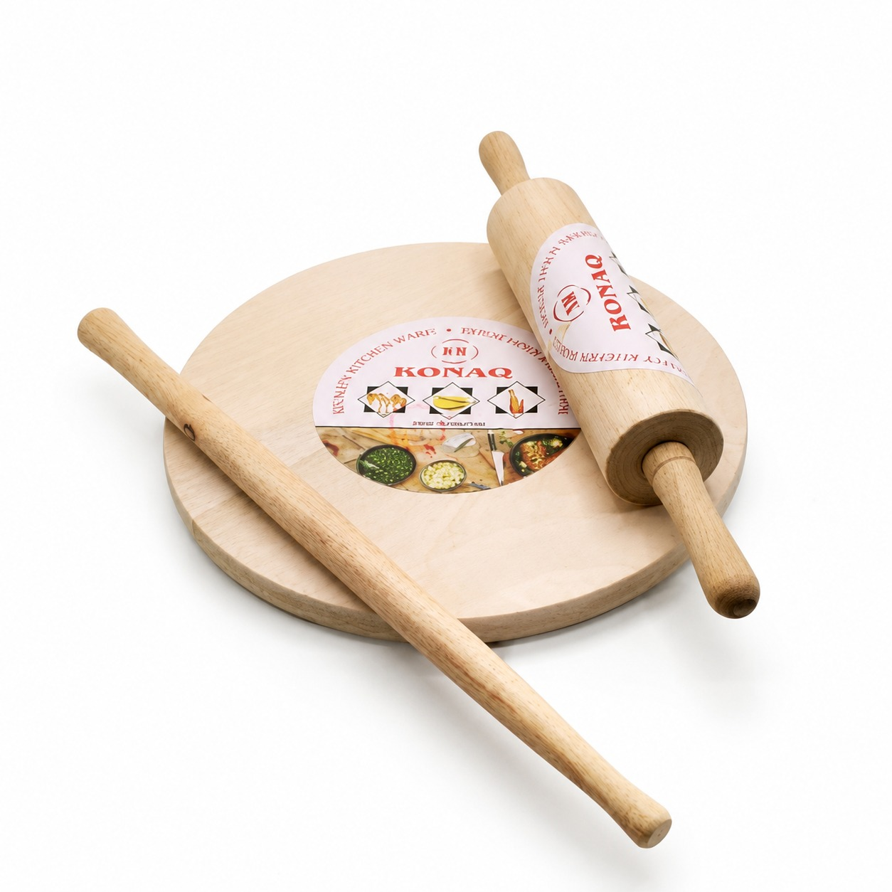 Premium Wooden Chakla, Slim Belan & Rolling Pin Bundle – 3-Piece Set