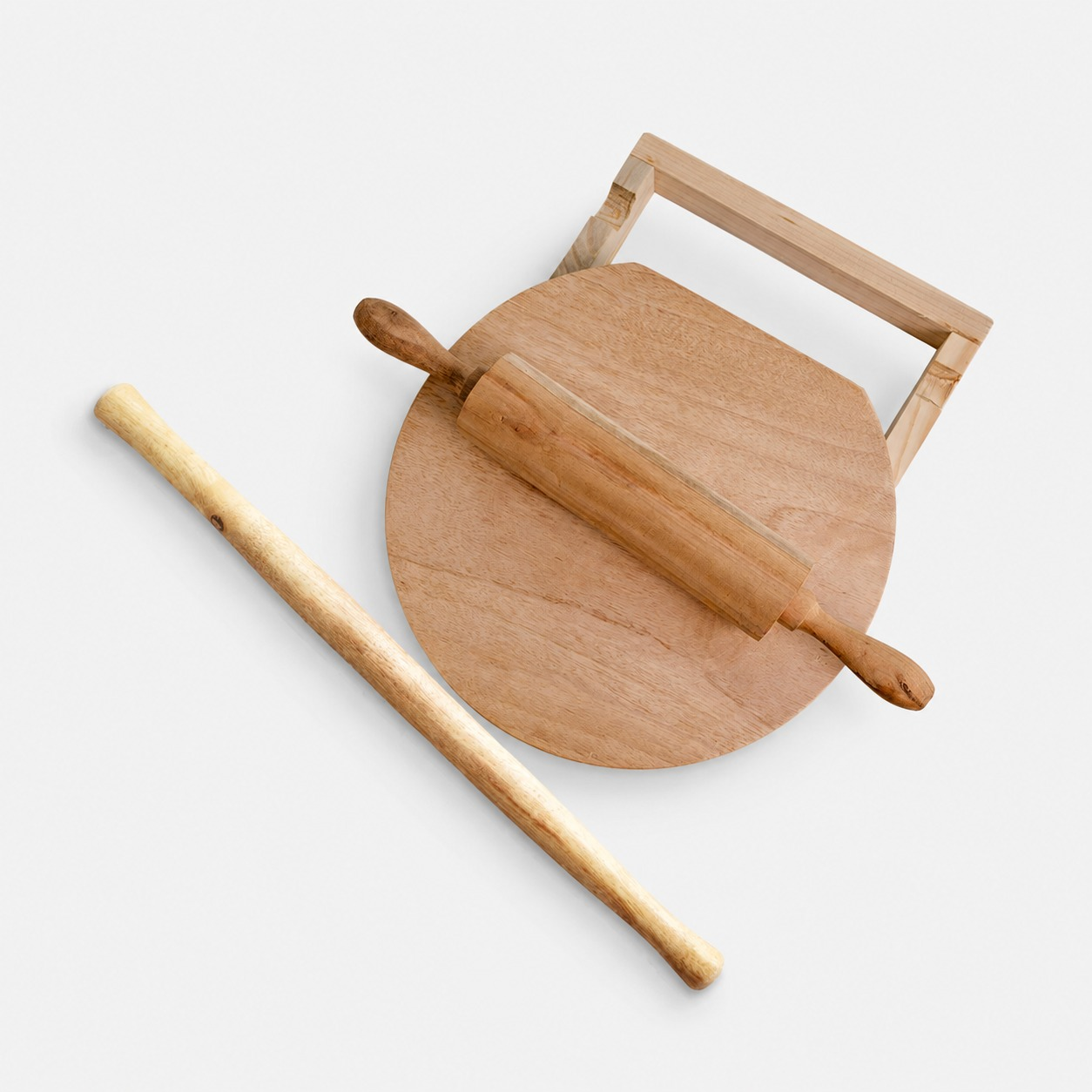 Premium Wooden Chakla Belan with Stand & Slim Belan Bundle | 3-Piece Kitchen Set