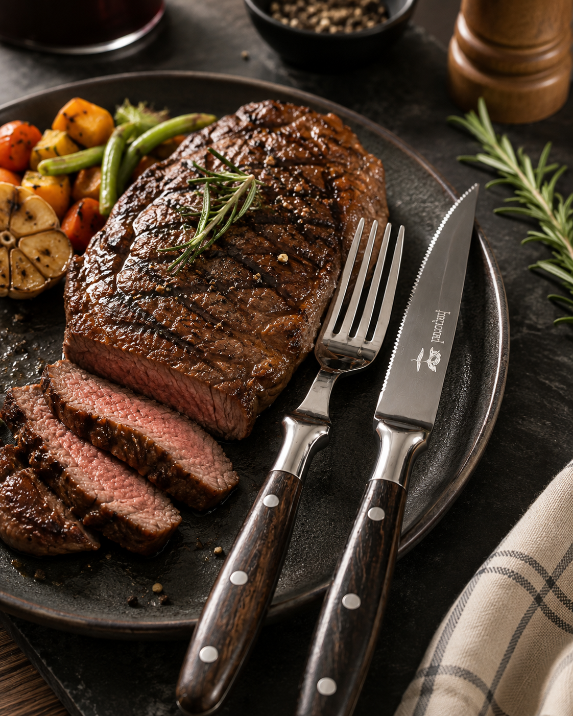 Premium Steak Knife With Serrated Blade & Fork Set