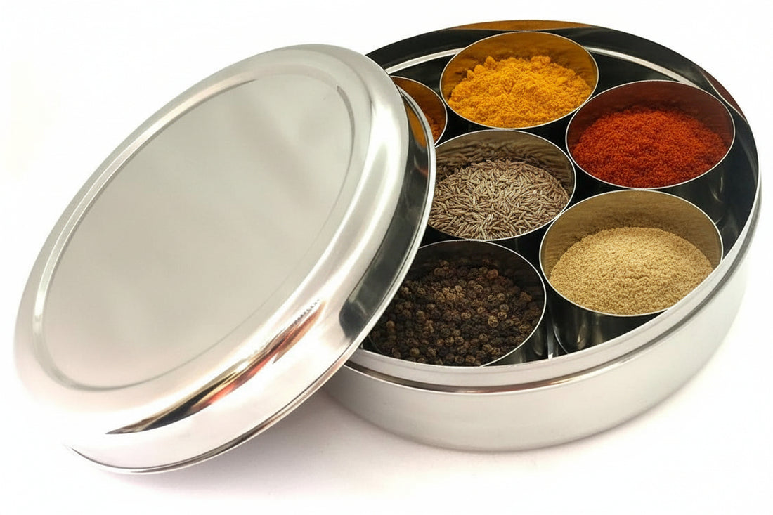 Premium Stainless steel spice box with Steel lid