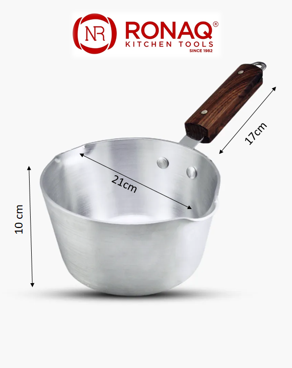 Aluminum Milk Pan With Wooden Grip Handle - Metal Finish