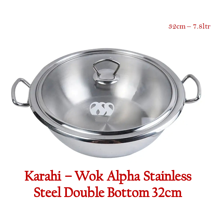 Alpha Double Bottom Stainless Steel Karahi Cooking Wok
