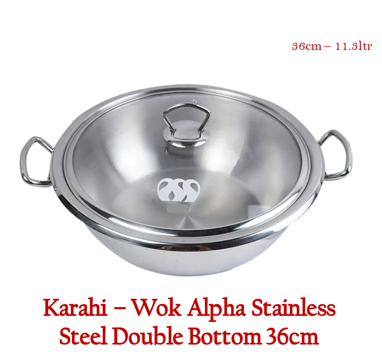 Alpha Double Bottom Stainless Steel Karahi Cooking Wok