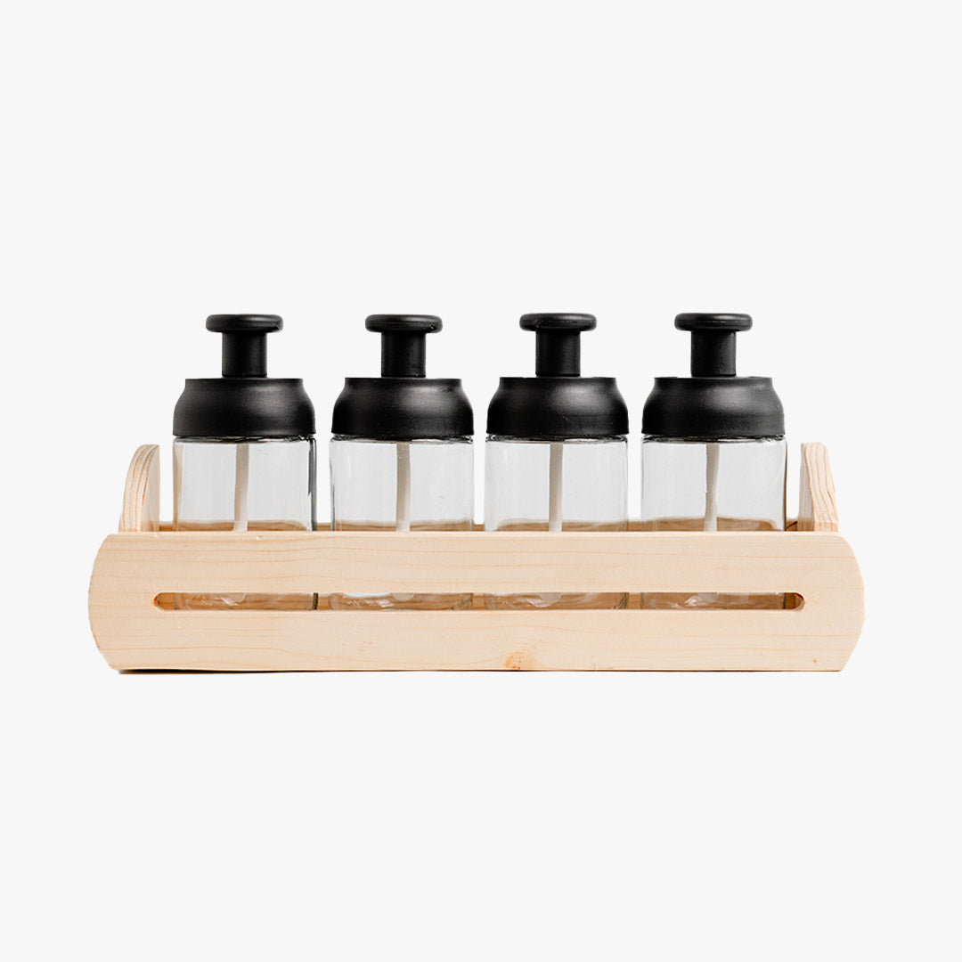 4 in 1 Wooden Base Glass Spice Jar Set