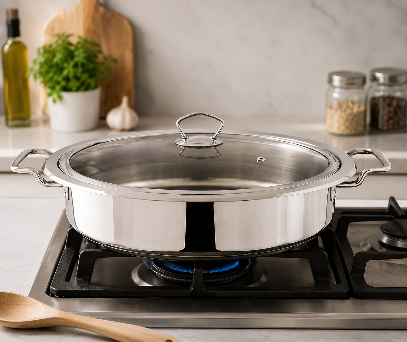 Flat Karahi Alpha double bottom Best Wedding Gift Stainless Steel Cooking Lagan Fish pot