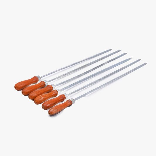 BBQ Stick | Seekh Kabab Skewer | Wood Handle - Round 6 piece set