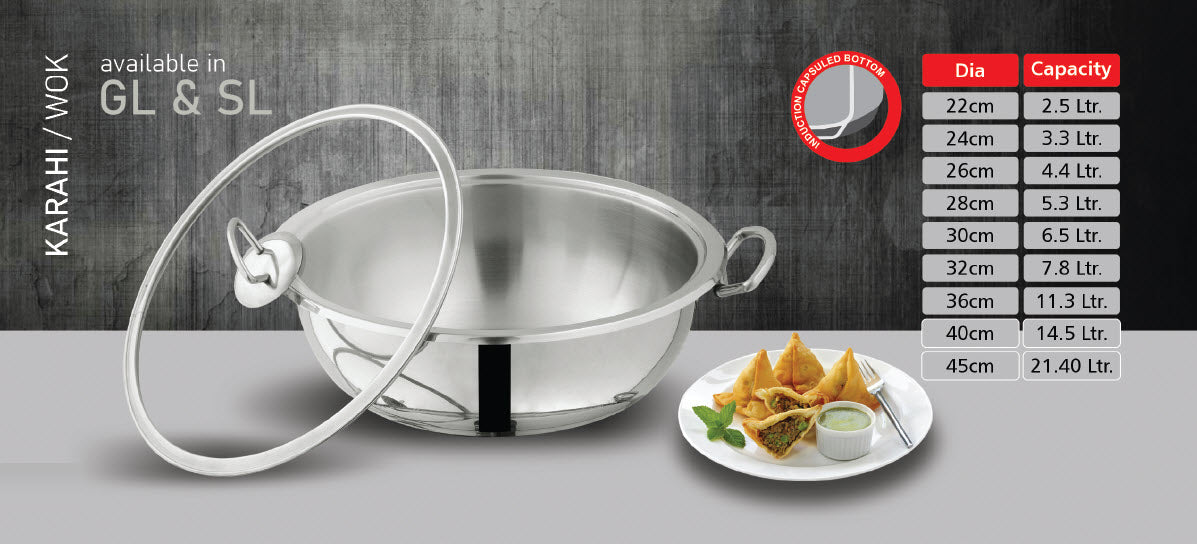 Alpha Double Bottom Stainless Steel Karahi Cooking Wok
