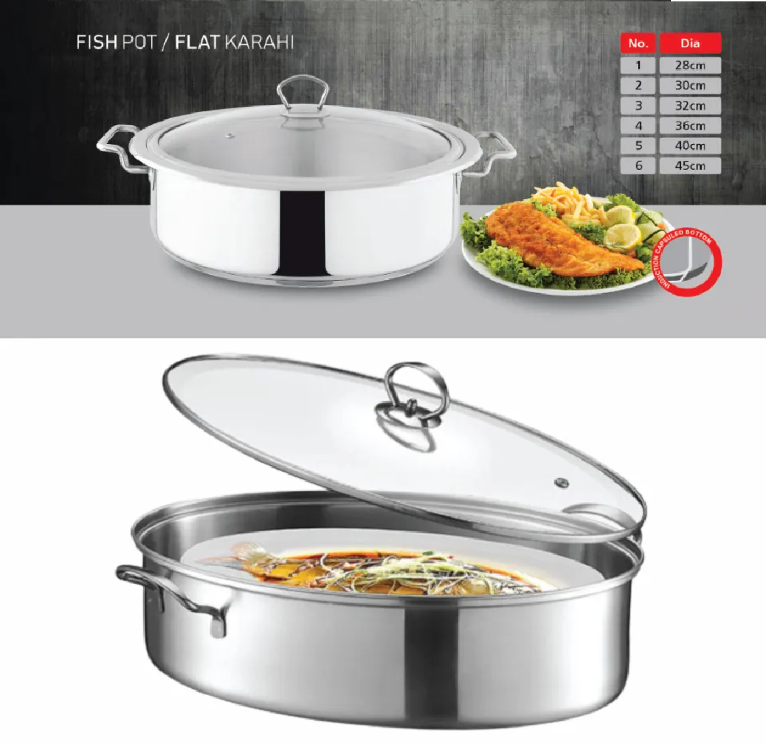 Flat Karahi Alpha double bottom Best Wedding Gift Stainless Steel Cooking Lagan Fish pot