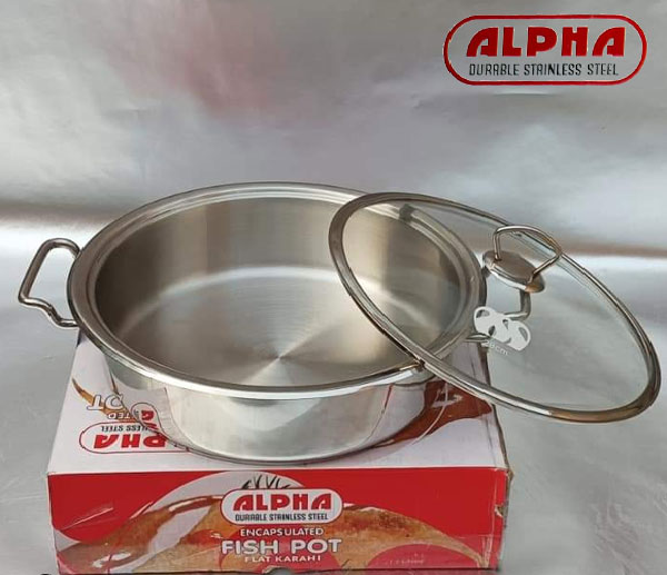 Flat Karahi Alpha double bottom Best Wedding Gift Stainless Steel Cooking Lagan Fish pot