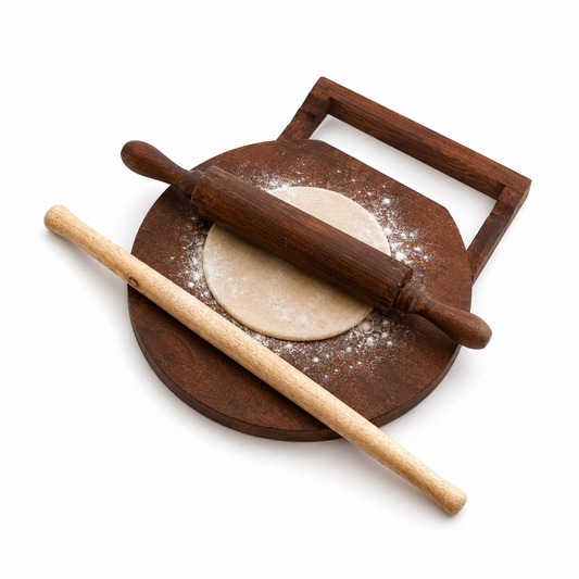 Premium Wooden Chakla Belan with Stand Brown & Slim Belan Bundle | 3-Piece Kitchen Set