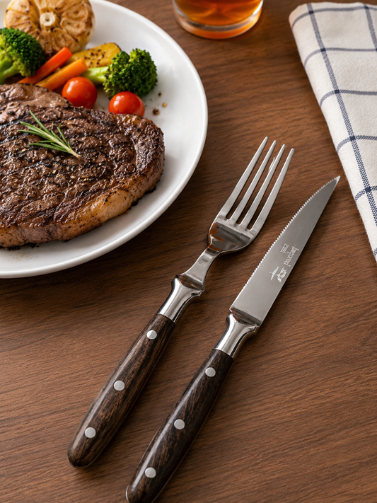Premium Steak Knife With Serrated Blade & Fork Set
