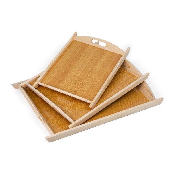 TRAY WOOD CLASSIC Medium Premium Quality Wooden Serving Tray (Set of 3 Pcs)