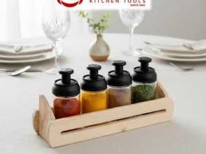 4 in 1 Wooden Base Glass Spice Jar Set