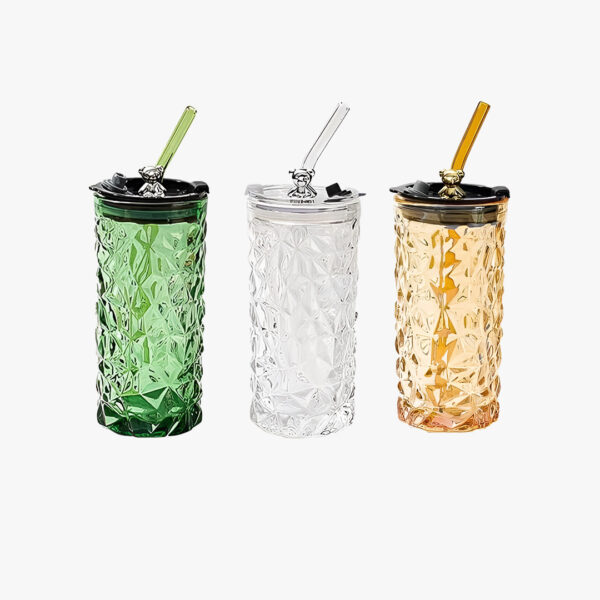 Bear Glass with Fancy Cover and Straw