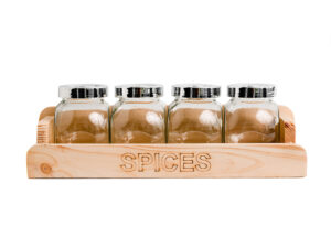 4 in 1 Wooden Base Glass Spice Jar Set Heavy